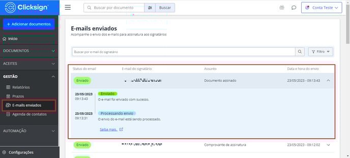 e-mails enviados